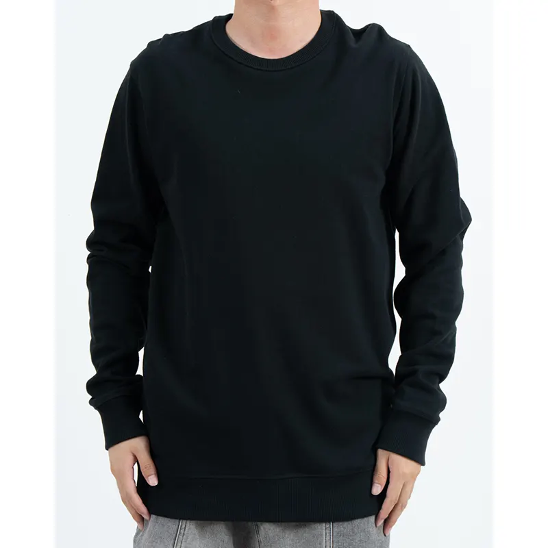 Black Regular Fit Crew Neck Sweatshirt with Ribbed Cuffs and Hem