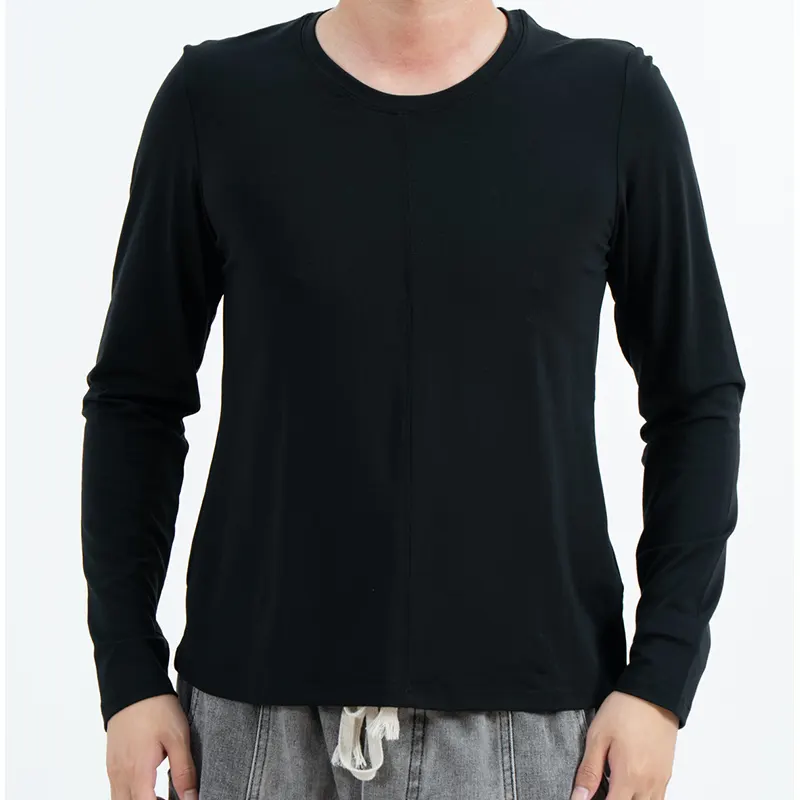 Black Slim Fit Crew Neck T-Shirt with Long Sleeves
