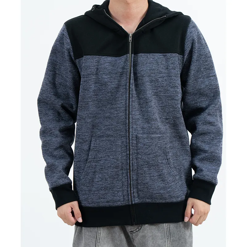Blue-Grey Zip-Up Hoodie with Black Shoulder Panels Blue-Grey Zip-Up Hoodie with Black Shoulder Panels