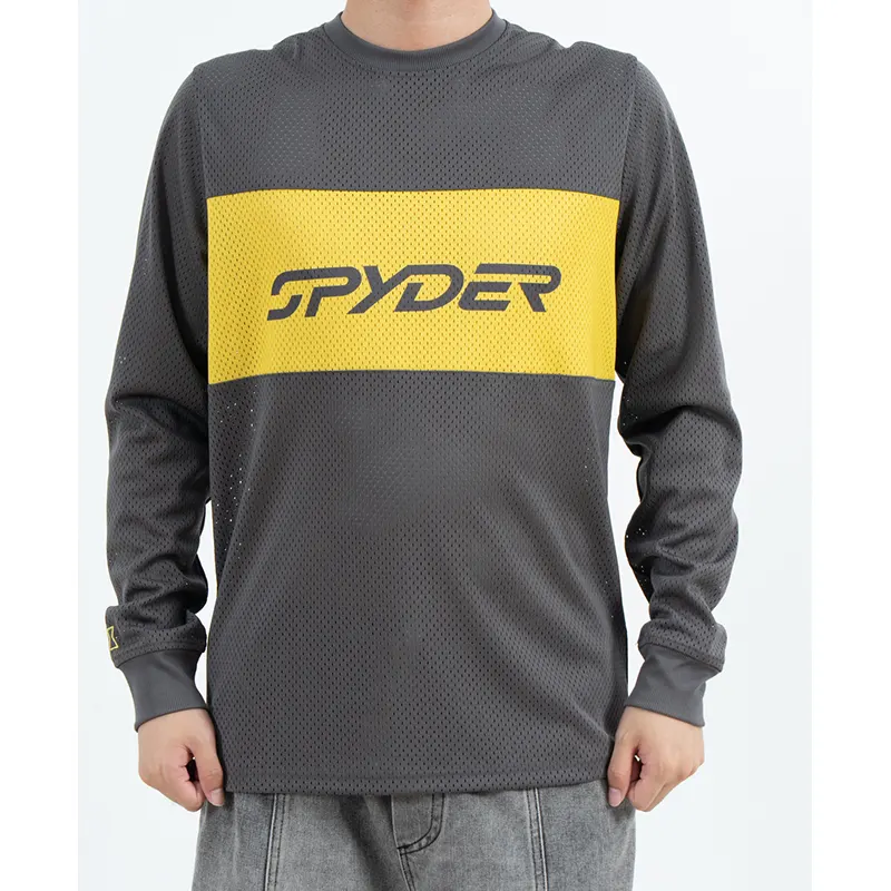 Breathable Quick-Dry Mesh Long Sleeve Jersey with Yellow Chest Block