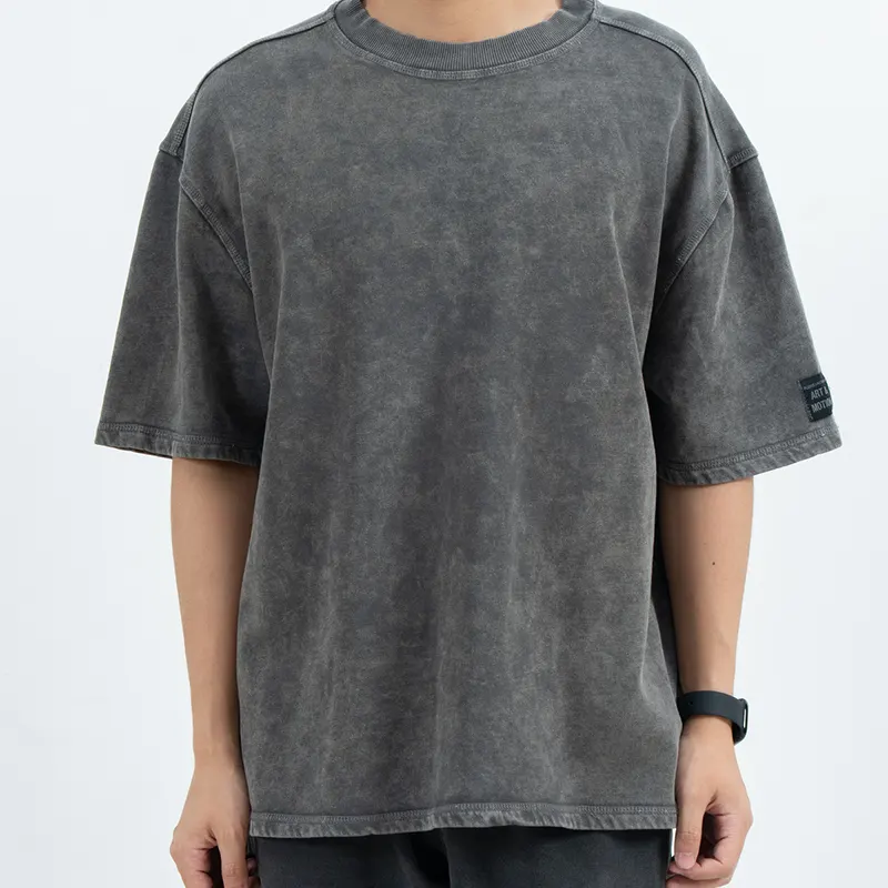 Charcoal Oversized T-Shirt with Mottled Faded Effect and Sleeve Label