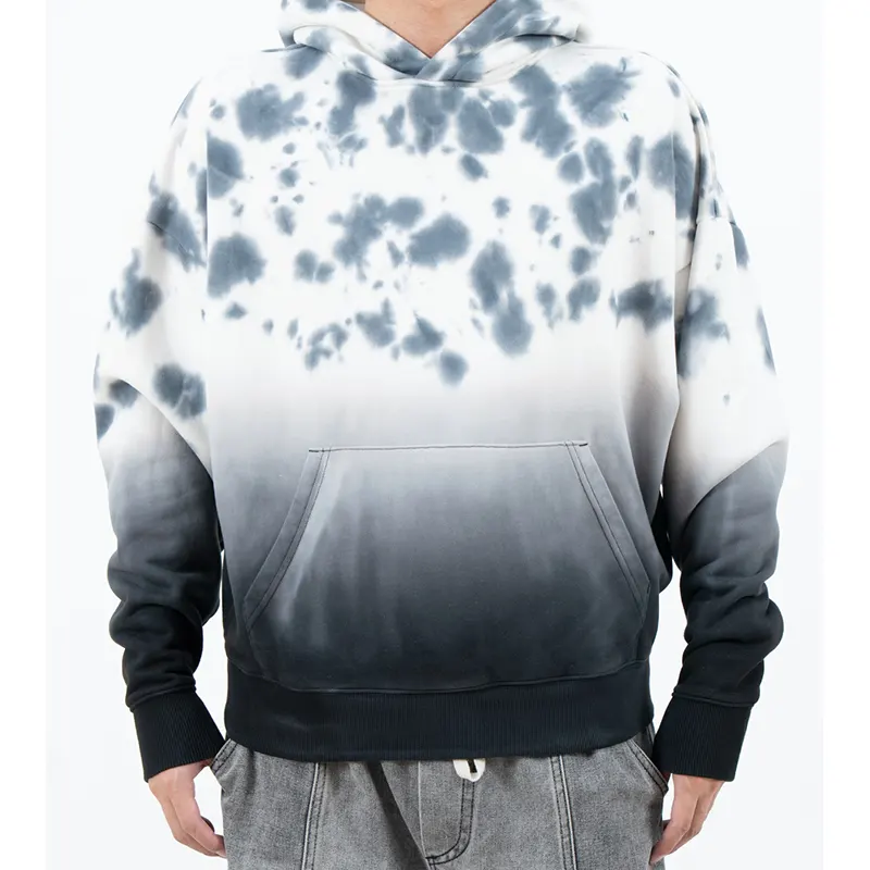 Grey-and-White Mottled Hoodie with Ombre Lower Body