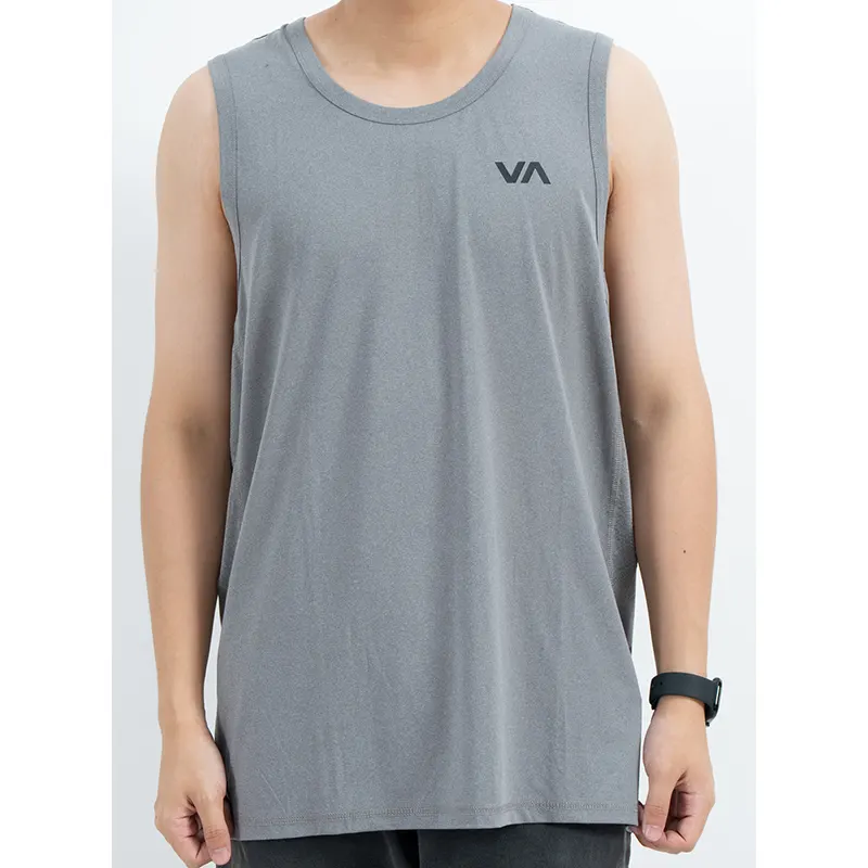 Grey Scoop Neck Tank Top with Chest Logo and Side Lettering