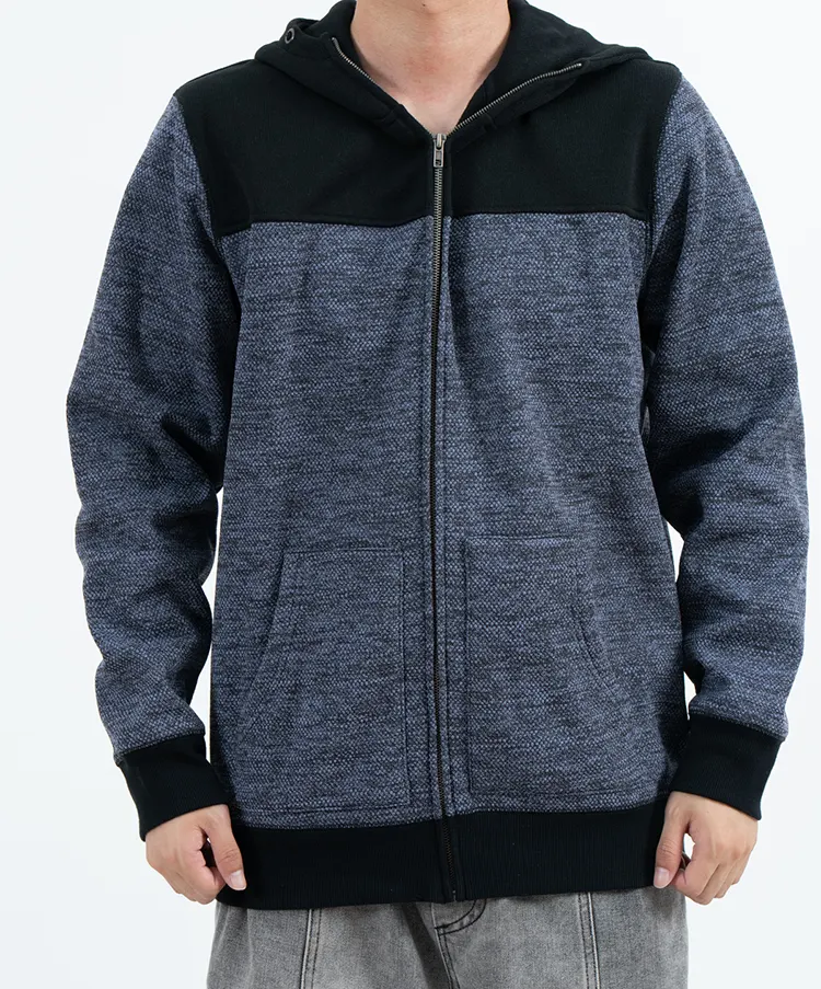 Blue-Grey Zip-Up Hoodie with Black Shoulder Panels