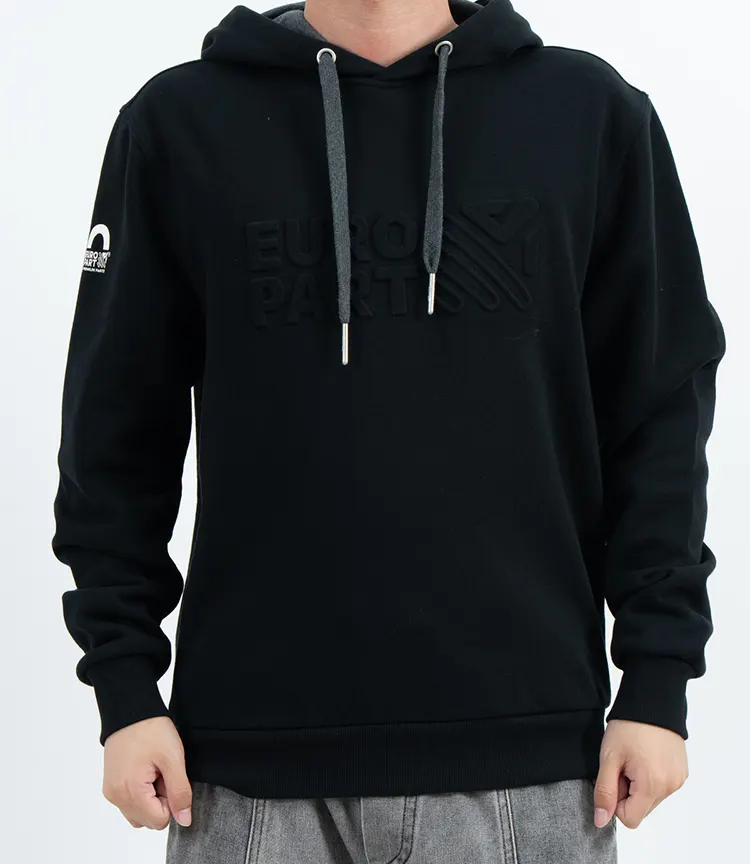 Pullover Hoodie with Raised Tonal Chest Graphic and Truck Back Graphic