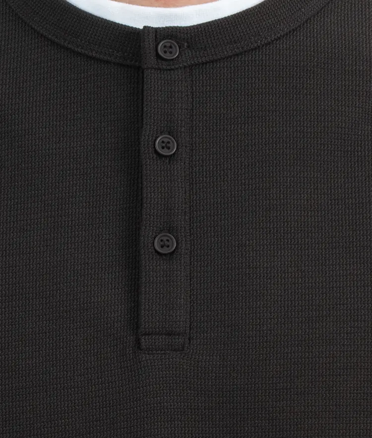 Relaxed Long Sleeve Henley Shirt with Three-Button Placket