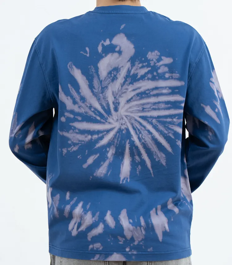 Blue Long Sleeve T-Shirt with Spiral Tie-Dye Effect