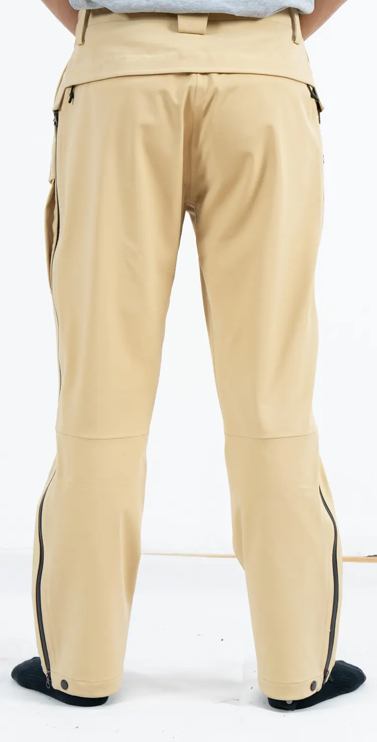 Beige Waterproof Hardshell Cargo Pants with Thermal Fabric and Long Side Zips