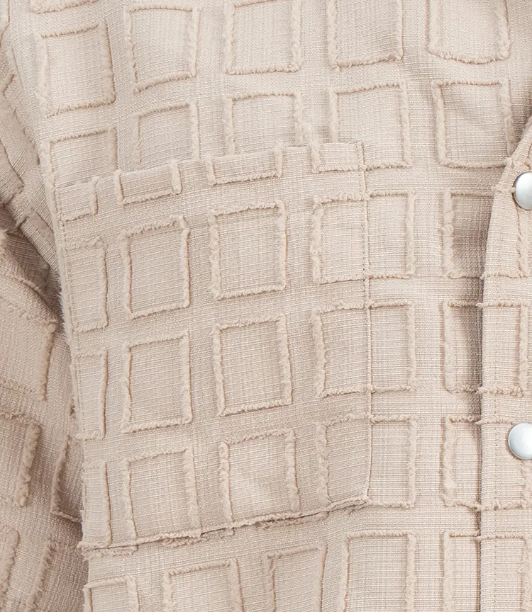 Boxy Short Sleeve Shirt with Raised Grid Texture and Twin Chest Pockets