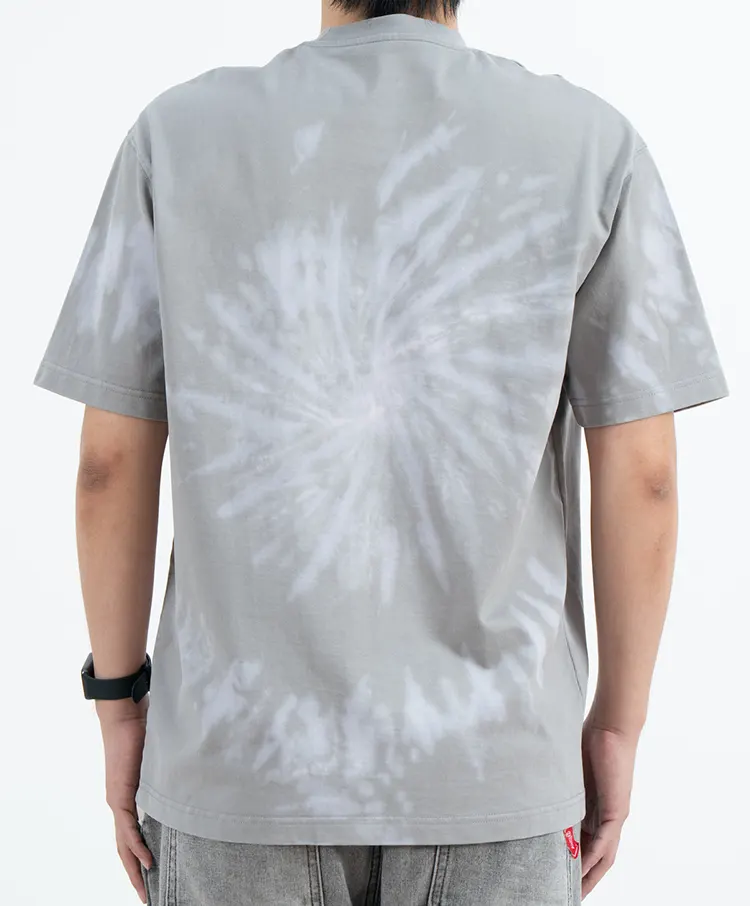 Relaxed Grey Crew Neck T-Shirt with Spiral Tie-Dye Effect