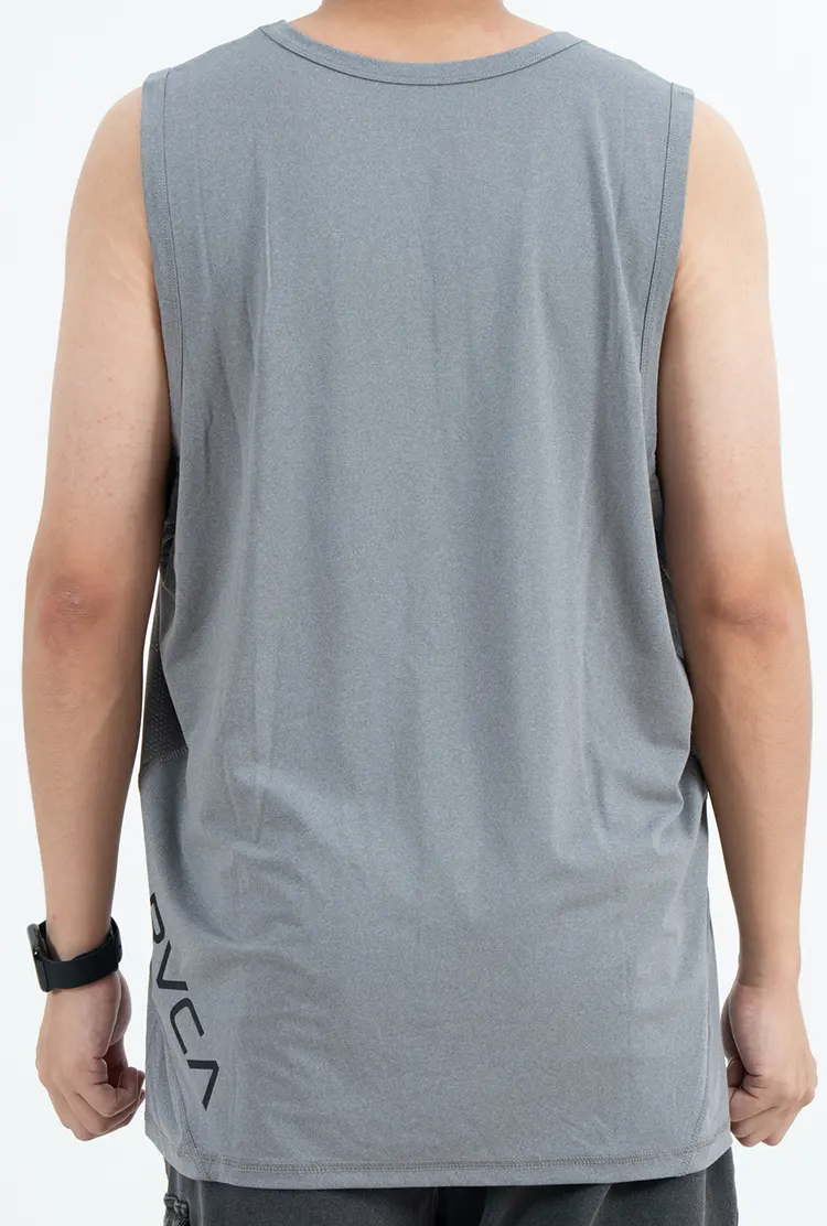 Grey Scoop Neck Tank Top with Chest Logo and Side Lettering