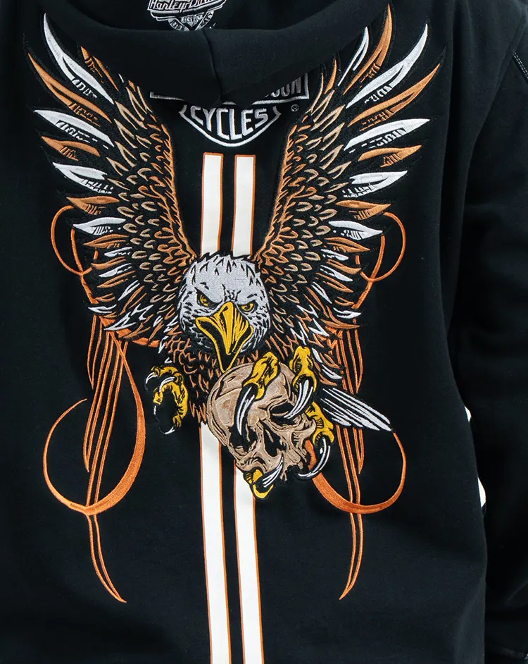 Graphic Zip-Up Hoodie with Eagle Back Artwork and Star Sleeves
