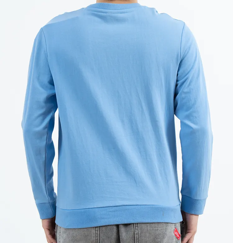 Blue Crew Neck Sweatshirt with Tonal Chest Logo and Ribbed Trim