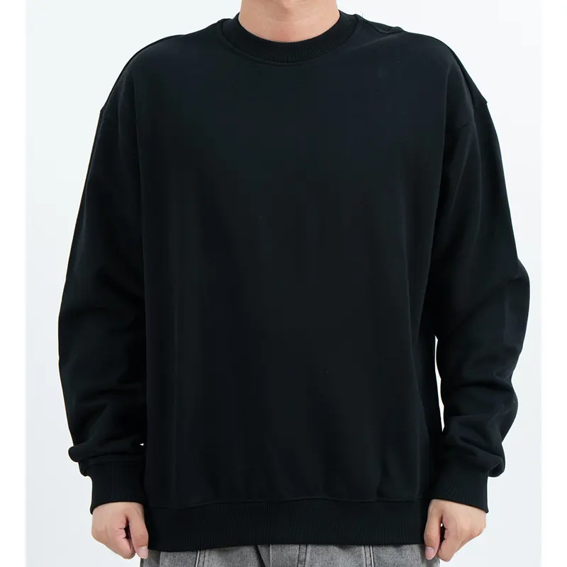 Oversized Black Crew Neck Sweatshirt with Dropped Shoulders