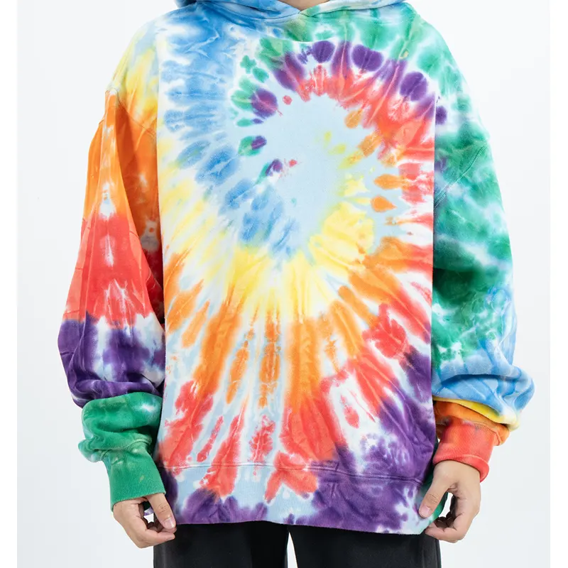 Oversized Pullover Hoodie with Multicolor Spiral Tie-Dye Effect