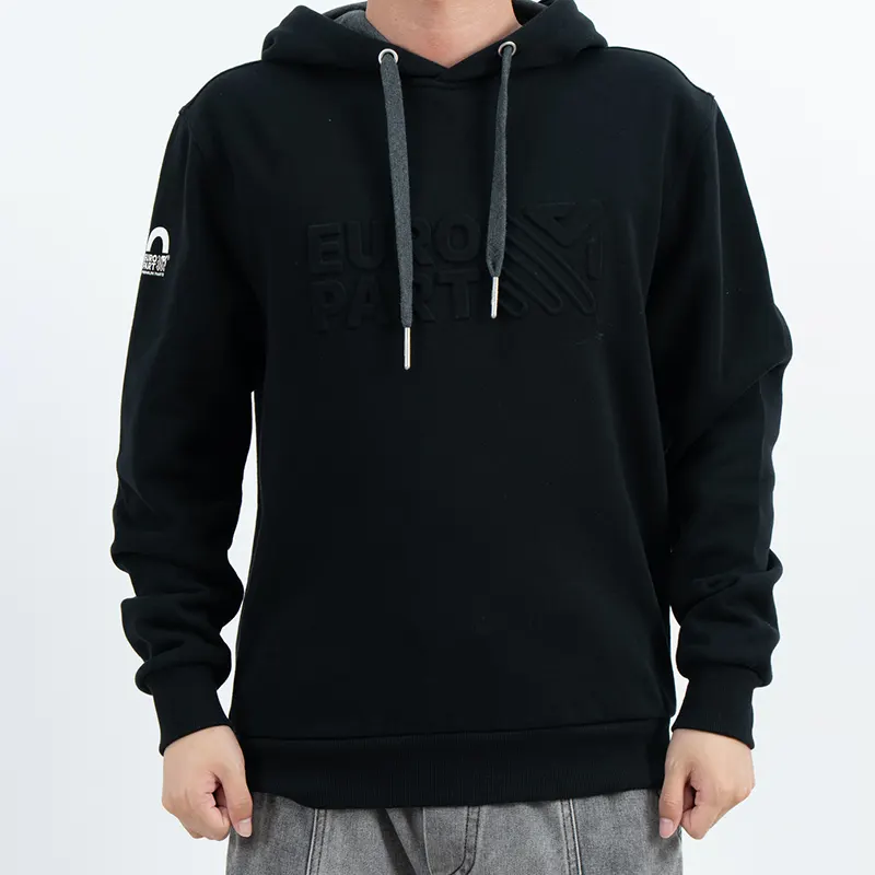 Pullover Hoodie with Raised Tonal Chest Graphic and Truck Back Graphic