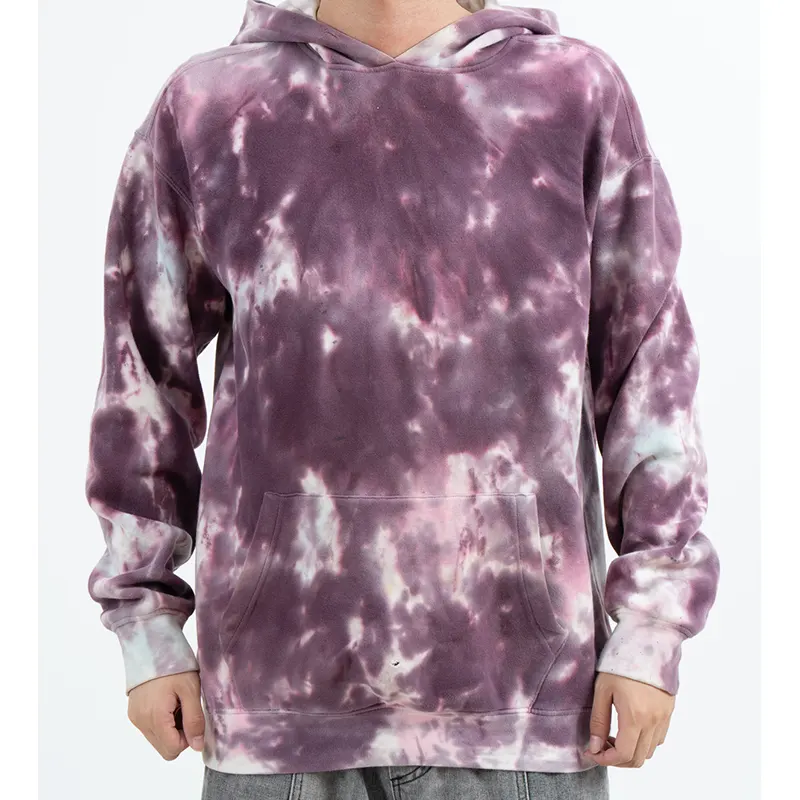 Purple Cloud-Pattern Pullover Hoodie with Kangaroo Pocket