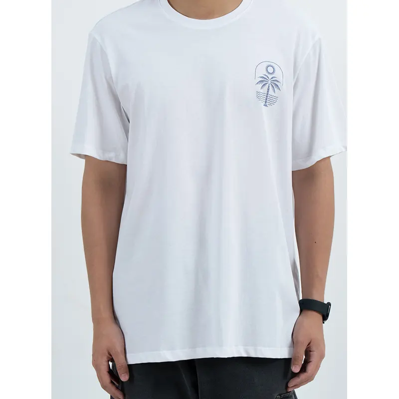 Relaxed Crew Neck T-Shirt with Palm Tree Chest and Back Graphics