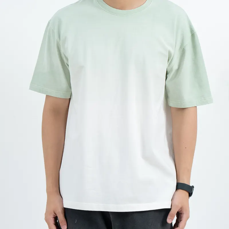 Relaxed Mint-to-White Ombre T-Shirt with Dropped Shoulders