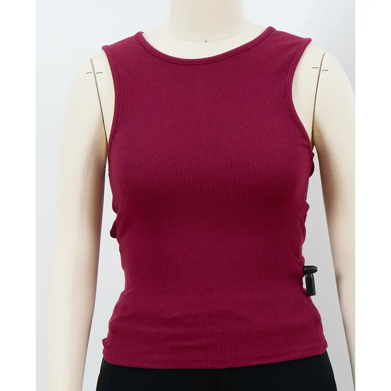 Ribbed High-Neck Tank Top with Angular Back Cutout